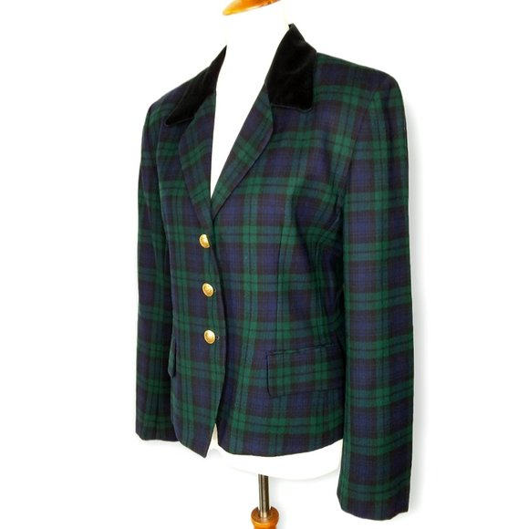 Vtg JH Collectibles 100% Wool Blazer Size 10 Tartan Plaid Velvet Collar USA - Picture 8 of 12